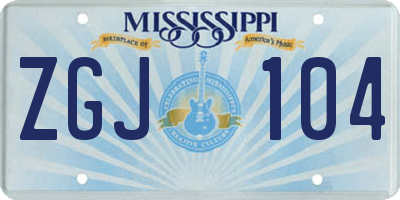 MS license plate ZGJ104