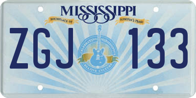 MS license plate ZGJ133