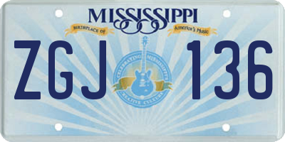 MS license plate ZGJ136