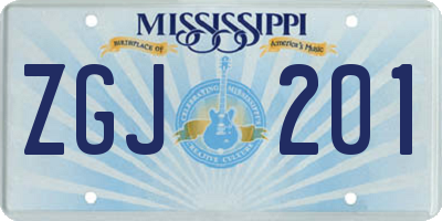 MS license plate ZGJ201