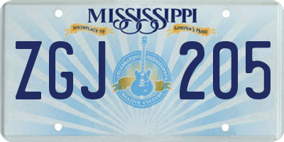 MS license plate ZGJ205