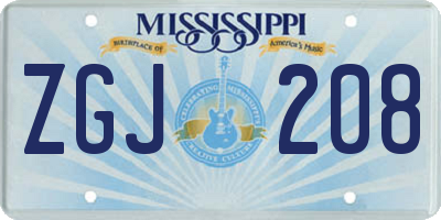MS license plate ZGJ208