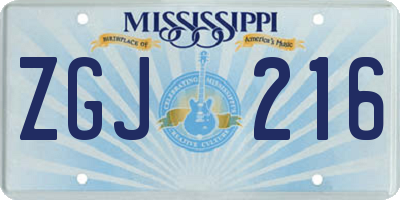 MS license plate ZGJ216