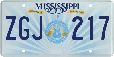 MS license plate ZGJ217