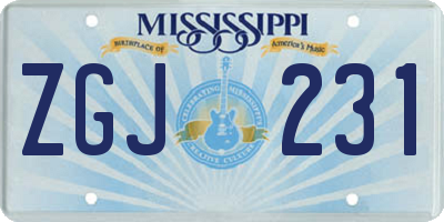 MS license plate ZGJ231