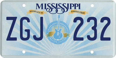 MS license plate ZGJ232