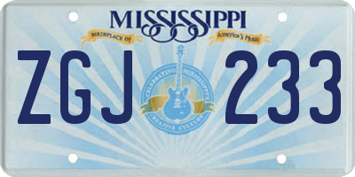MS license plate ZGJ233