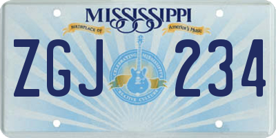 MS license plate ZGJ234
