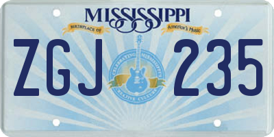 MS license plate ZGJ235