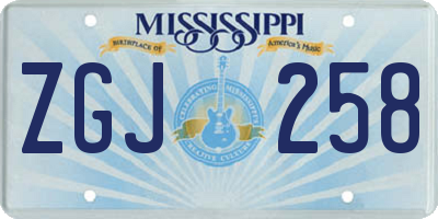MS license plate ZGJ258