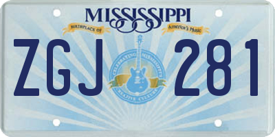 MS license plate ZGJ281