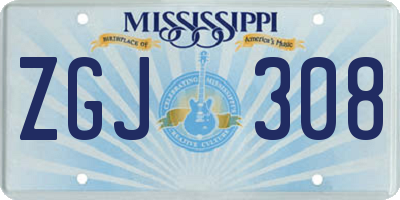 MS license plate ZGJ308