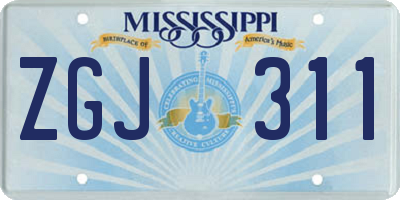 MS license plate ZGJ311