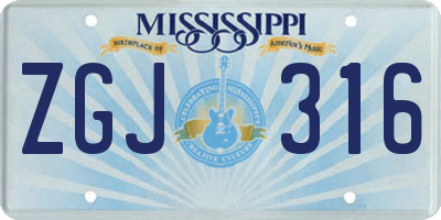 MS license plate ZGJ316