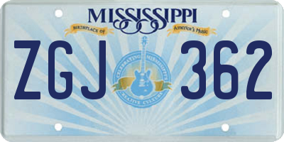 MS license plate ZGJ362
