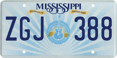 MS license plate ZGJ388