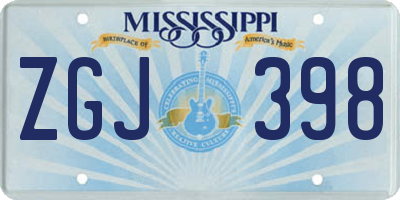 MS license plate ZGJ398