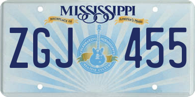 MS license plate ZGJ455