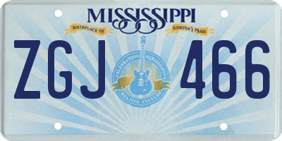 MS license plate ZGJ466