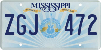 MS license plate ZGJ472