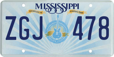 MS license plate ZGJ478