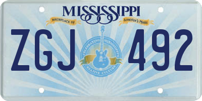 MS license plate ZGJ492