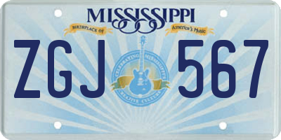MS license plate ZGJ567