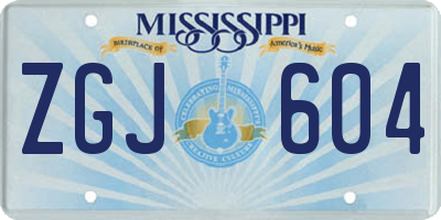 MS license plate ZGJ604