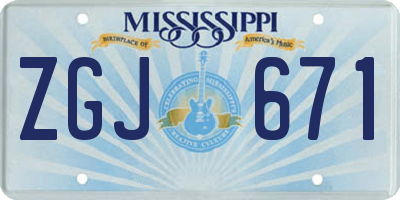 MS license plate ZGJ671