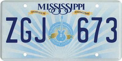 MS license plate ZGJ673