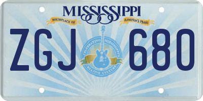MS license plate ZGJ680