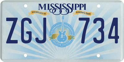 MS license plate ZGJ734