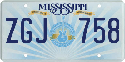 MS license plate ZGJ758