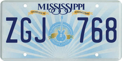 MS license plate ZGJ768