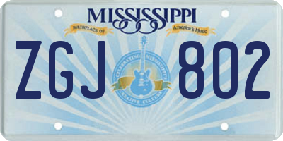 MS license plate ZGJ802
