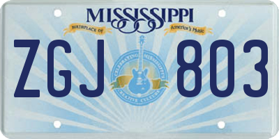 MS license plate ZGJ803