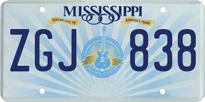 MS license plate ZGJ838