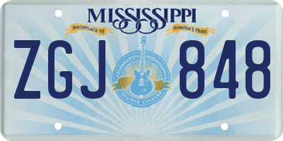 MS license plate ZGJ848