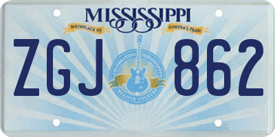 MS license plate ZGJ862