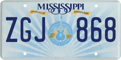 MS license plate ZGJ868