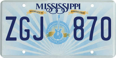 MS license plate ZGJ870