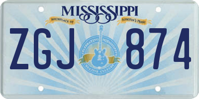 MS license plate ZGJ874