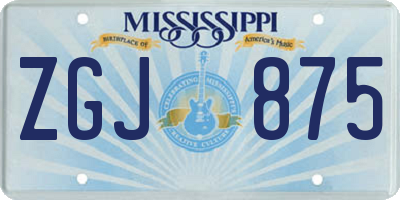 MS license plate ZGJ875
