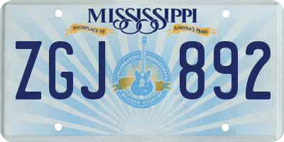 MS license plate ZGJ892