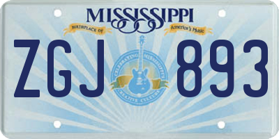 MS license plate ZGJ893