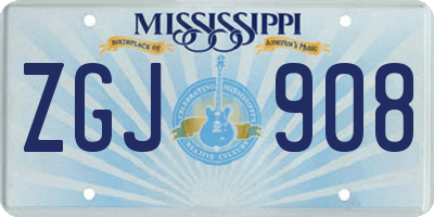 MS license plate ZGJ908