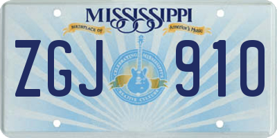 MS license plate ZGJ910