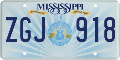 MS license plate ZGJ918