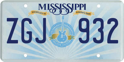 MS license plate ZGJ932