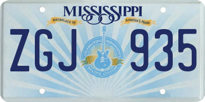MS license plate ZGJ935